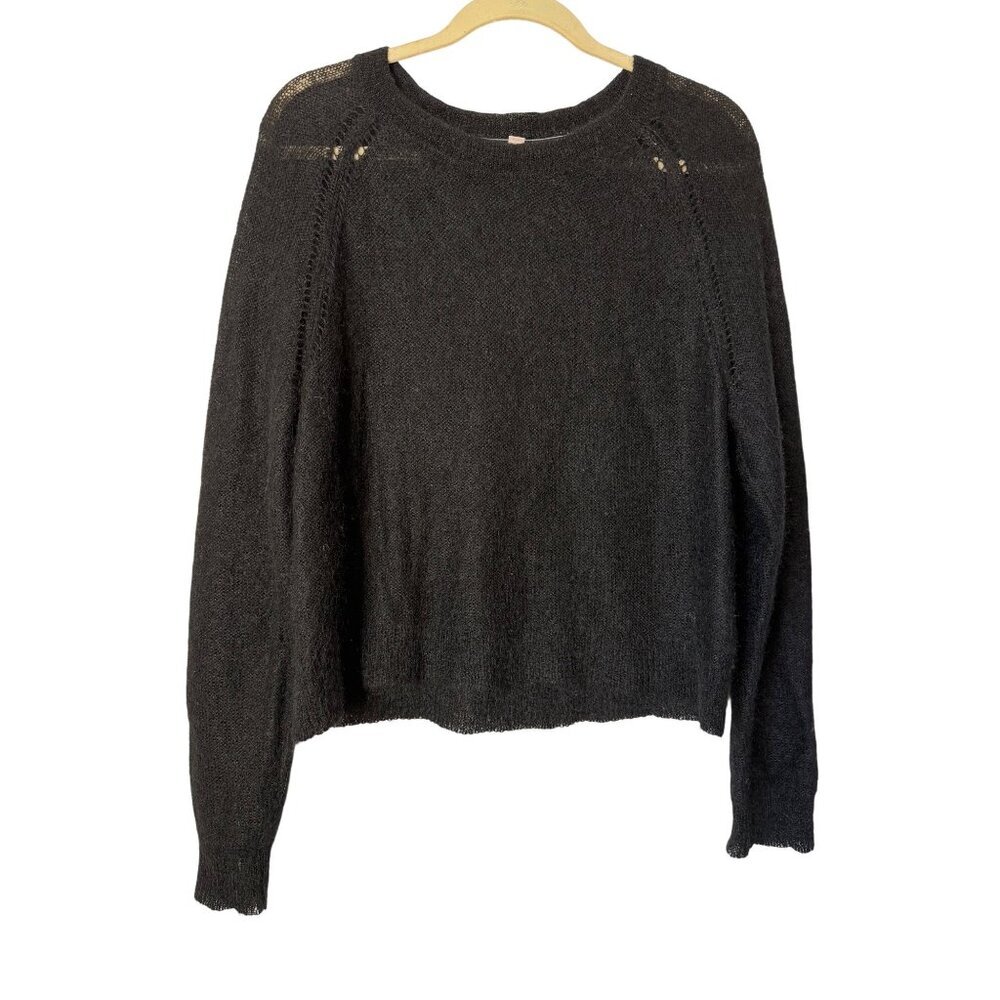 Banana Republic Women Black Mohair Blend Cropped Sweater XL Lightweight Pullover